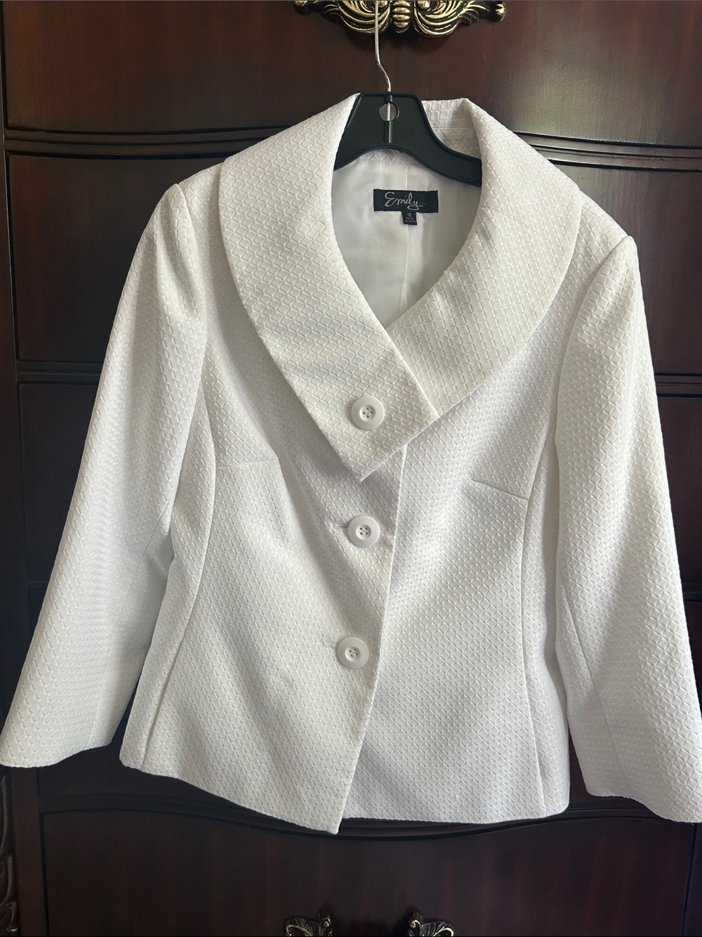 Emily White Textured Shawl-Collar Blazer costume